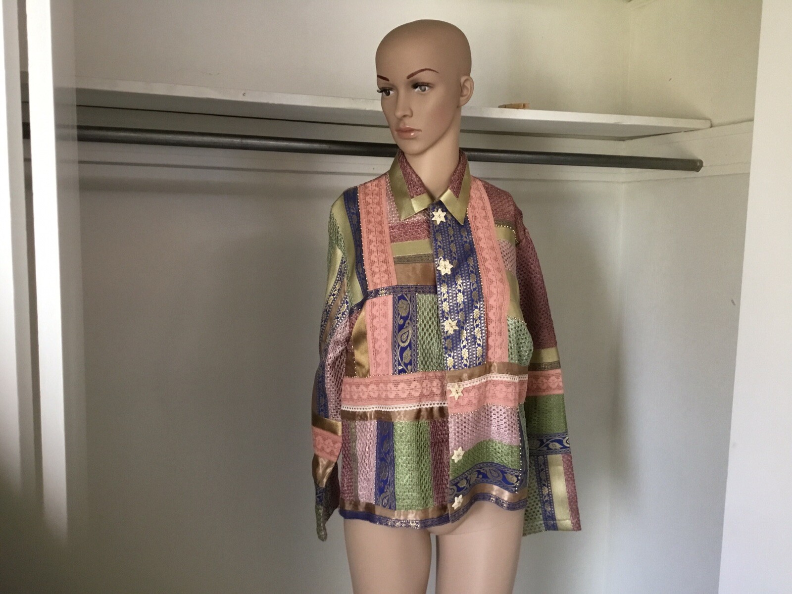 Marisol Patchwork Jacket Star buttons up front  S… - image 1