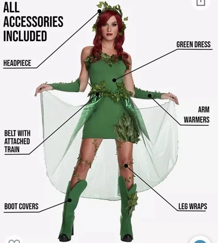 Fantasia feminina de luxo hera verde vilão venenoso vestido de Halloween tamanho M - Imagem 2 de 4