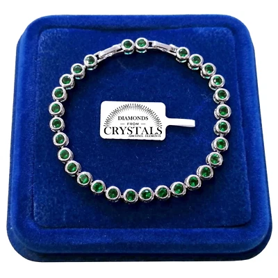 Bracelet Tennis Boules 5Mm Vert Plaqué Or Blanc 18K Avec Cristaux Zircon - Photo 1/4