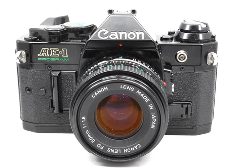 [Exc+5] Canon AE-1 Program Black 35mm Film Camera w/ NFD 50mm F1.8 From JAPAN