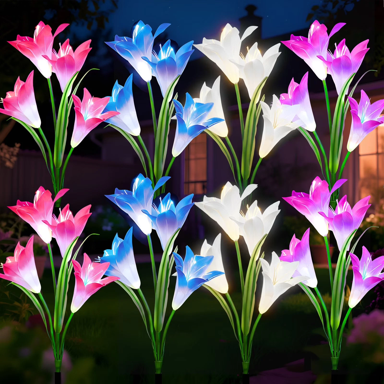 TOPZOO Solar Garden Lights Outdoor Decorative, Lily Flowers Stake Lights, Multi-