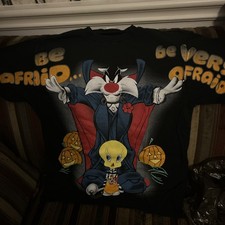 Vintage Looney Tunes Sylvester  Tweety Halloween Black L 90s
