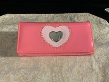 New Shiny HOT PINK Ladies Wallet w/ Heart Design Silver Embellishment