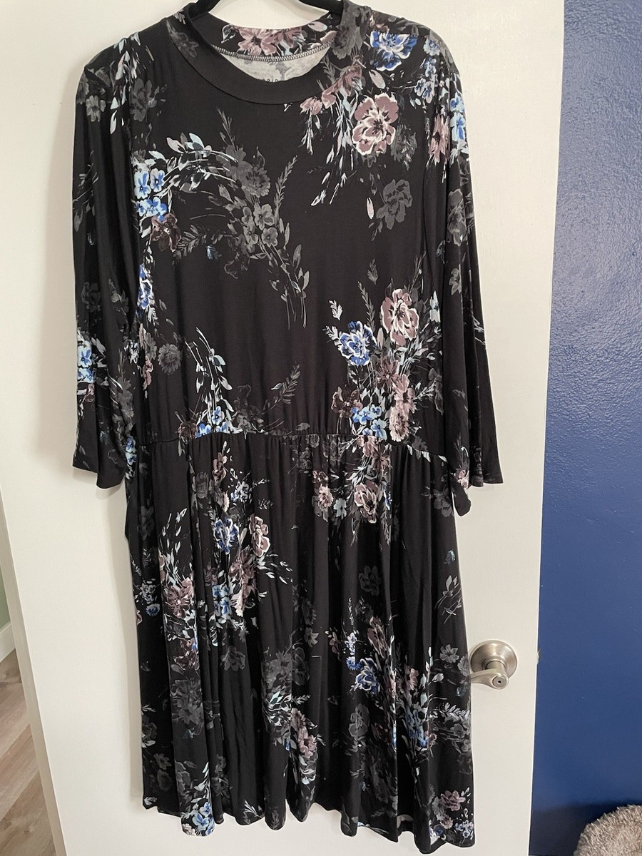 torrid floral skater dress Torrid Mock Neck Mini Skater Dress - Super Soft Black Floral Size 3 (3X)