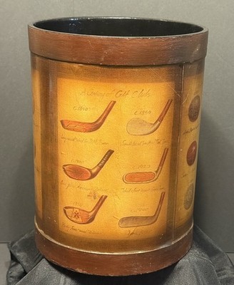 Vtg Old World Style Golfer Golfing 12  Trashcan Waste Basket Bombay