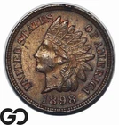 1898 Indian Head Cent Penny, Choice AU++