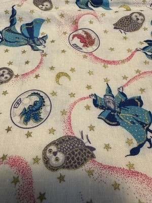 Kids Quilting Fabric Wizards Dragons Owl Unicorn magical  Almost 2 Yards Cream