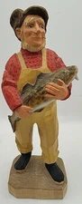 Henning Hand Carved Norway Fisherman Wood Figure Sculpture Vtg Folk Art 17" Tall