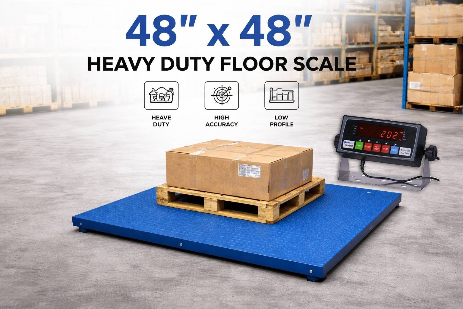 48"x48" Pallet Floor Scale 10000 lb with Indicator & Calibration Certificate