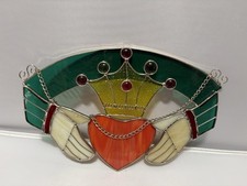 Irish Claddagh Stained Glass Sun Catcher 9045-P L-10  x H-7  