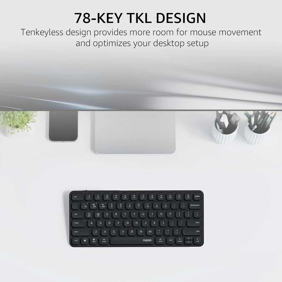 Rapoo E9050L Ultra-Slim Wireless Keyboard – 78-Key, BT/2.4G, Rechargeable - Image 3 of 4