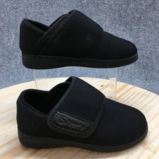 Silverts Slippers Womens 6 X 2E Slip On Straps Black Faux Leather Comfort Round