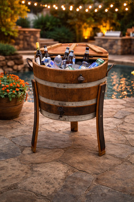 Personalized 25 Gallon Wine Barrel Ice Cooler with Stand Bottle Opener Drain Fau