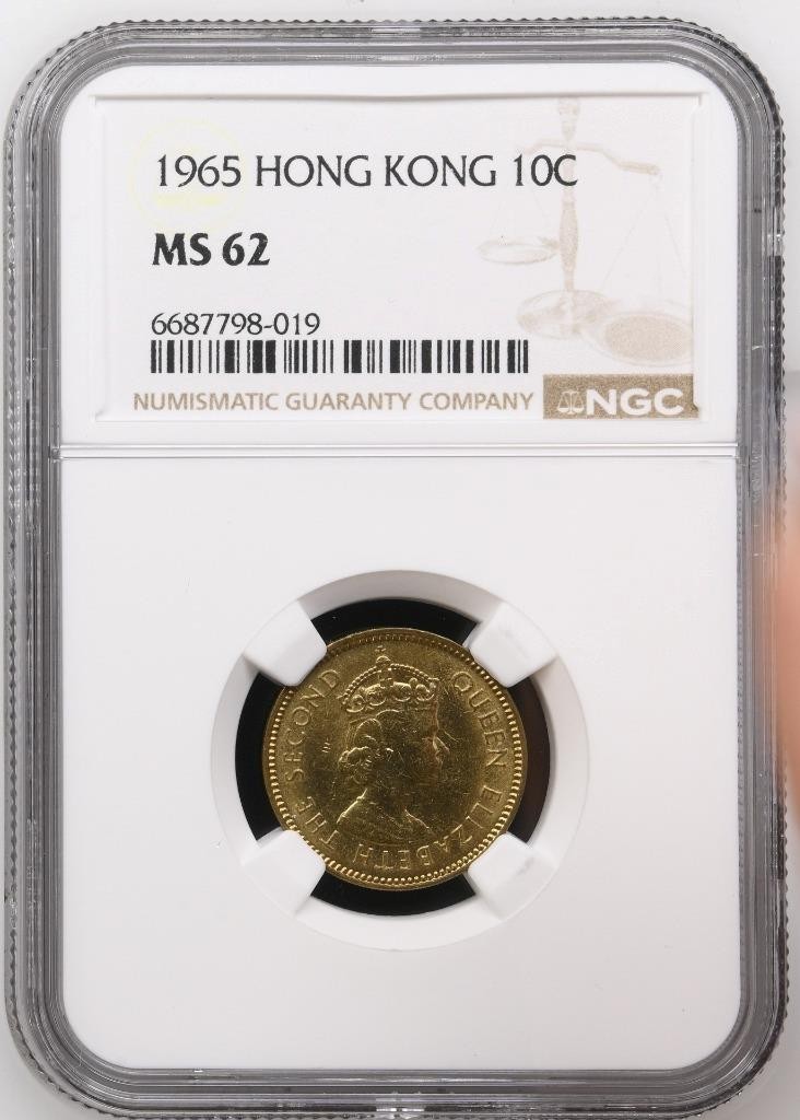 Hong Kong 10 Cents 1965 NGC MS 62