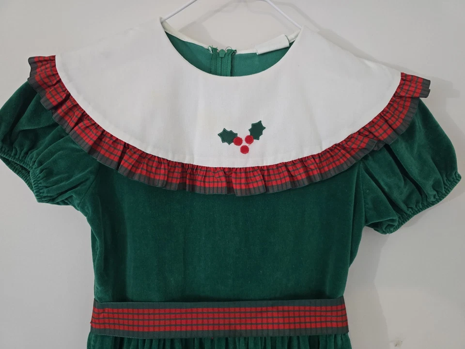 Vestido Vintage Navidad Lisa Jackson Terciopelo Verde Niñas Talla 10 Foto 3 de 4