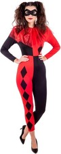 Woman Jester Harlequin Costume Clown Catsuit Halloween Size M