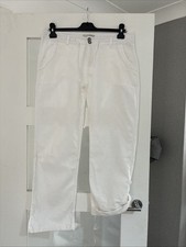 Primark Women’s White Linen Blend Trousers Size 12 Can Roll Up As Shown In Pic