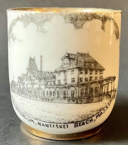 Antique Souvenir Mini Tea Cup Demitasse Auditorium Nantasket Beach MA Porcelain