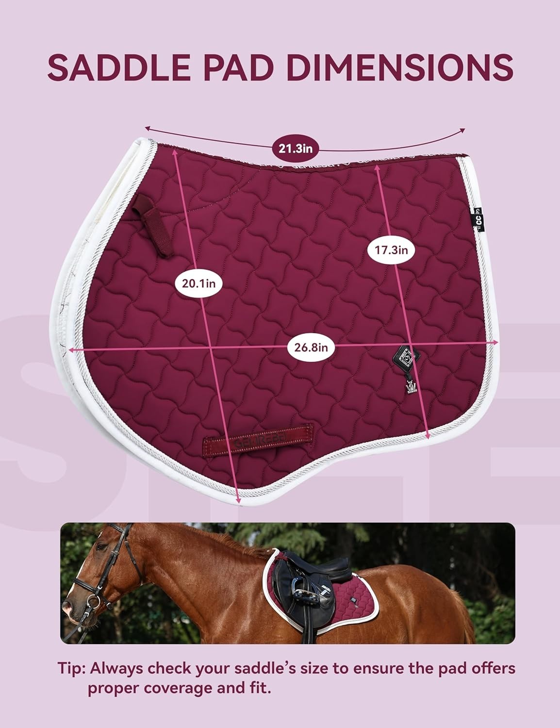 GemRebel Close Non-Slip English Horse Saddle Pad Moisture-Wicking Shock Absorb