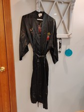 Vintage Golden Dragon Embroidered Flower 100 Pure Silk Robe Size S G239