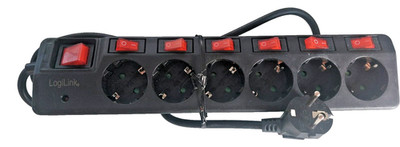 LogiLink LPS233 Steckdosenleiste, 6-fach mit 7 Schaltern - Schwarz