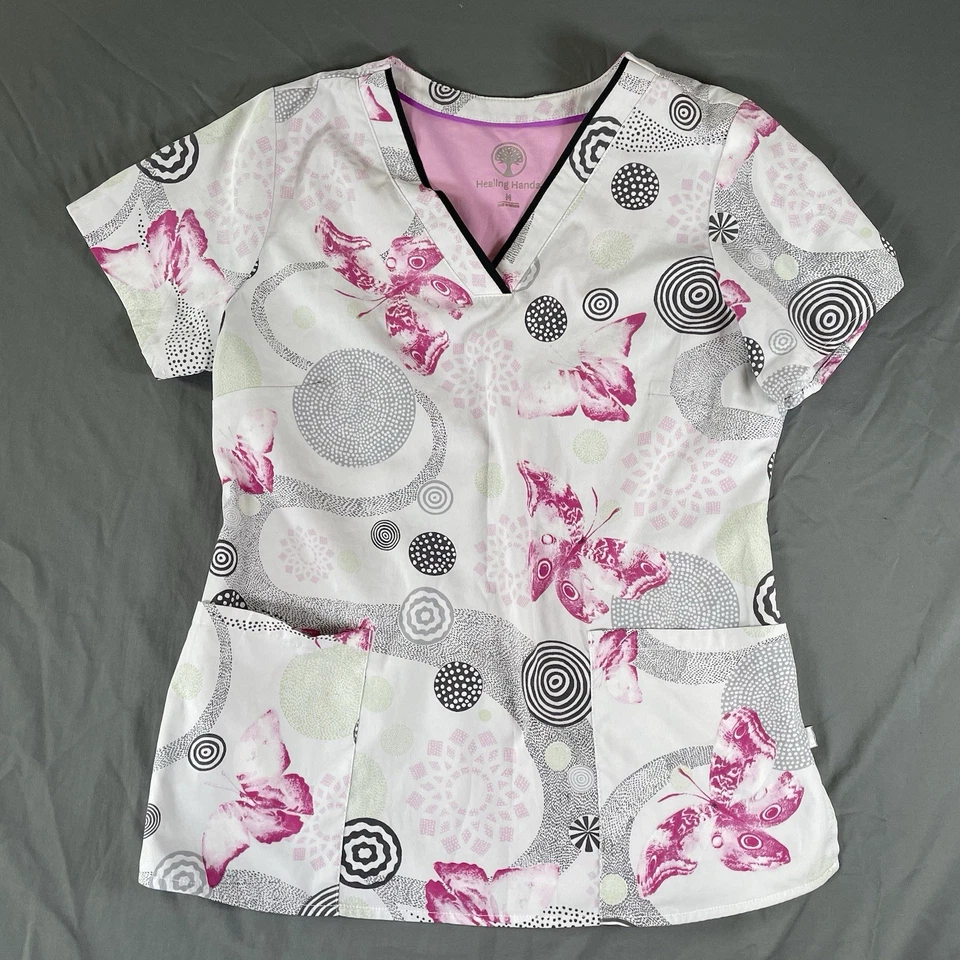 Healing Hands Scrub Top Bundle Of 5 Women’s Medium Floral Medical Nursing - Image 3 of 4