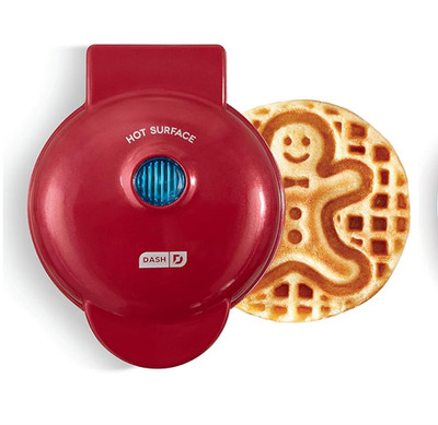 Dash Gingerbread Man Mini Waffle Maker - New in Box, Red, Super Christmas Gift !