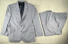 Jos A Bank Mens Blue Glen Plaid 100 Wool 2 pc Suit 46R Jacket 36x29 Pant