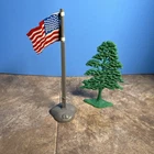 Vintage Marx 50 Star Tin Flag With Pole And Base And Marx Tree Battleground 4754