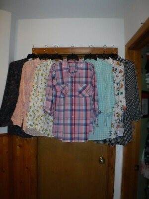 Size Plus Long Sleeve Button Front Shirt Blouses 3X,2X,1X,Croft & Barrow Multi C