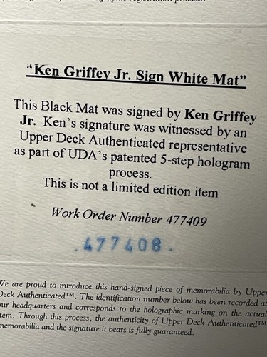 Griffey Jr 1990’s UDA Signed White Matt Autographed 23” X 26” New! - Picture 7 of 8