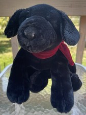 Russ Berrie  Co  Ginger  Puppy Dog Black Lab Red Ribbon Worn Nose See Picture