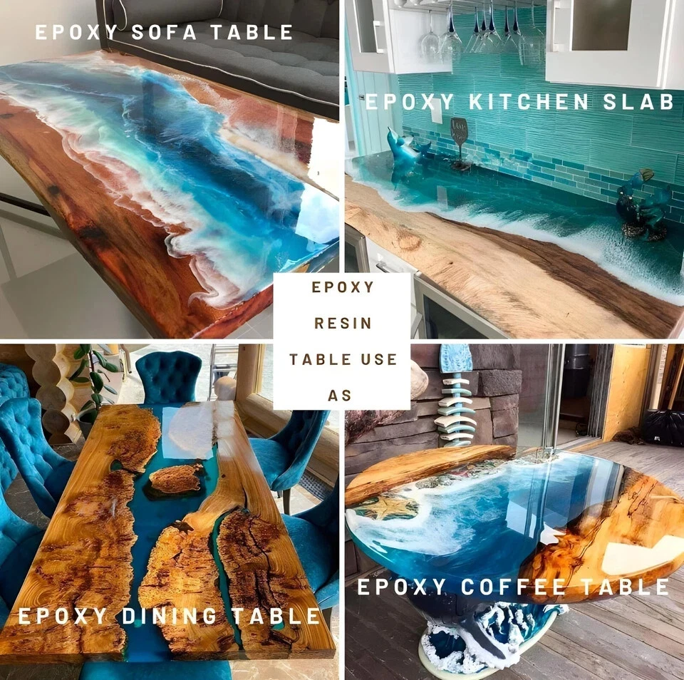 Resin River Epoxy Sea Center Dining Table | Live Edge Wooden Epoxy Table TOP - Image 3 of 4