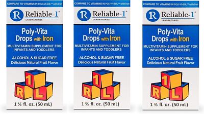 Reliable-1 Laboratories Poly-Vita Infant Toddler Multivitamins Drops **3 Pack**