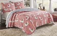 Vue Llama Drama Modern Graphic 2-Piece Reversible Quilt Set Twin/Twin XL Coral