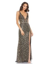 $398 Mac Duggal women's V Neck Sequined Column Gown 5232 - size 4 - Black / Gold