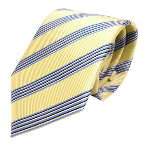 Cravate Satin Rayures Cravate Design TigerTie En Satin - Rayures Jaune Ocker Bleu Blanc Signal - Longueur 150 Cm Cravate Pour Costume Classique