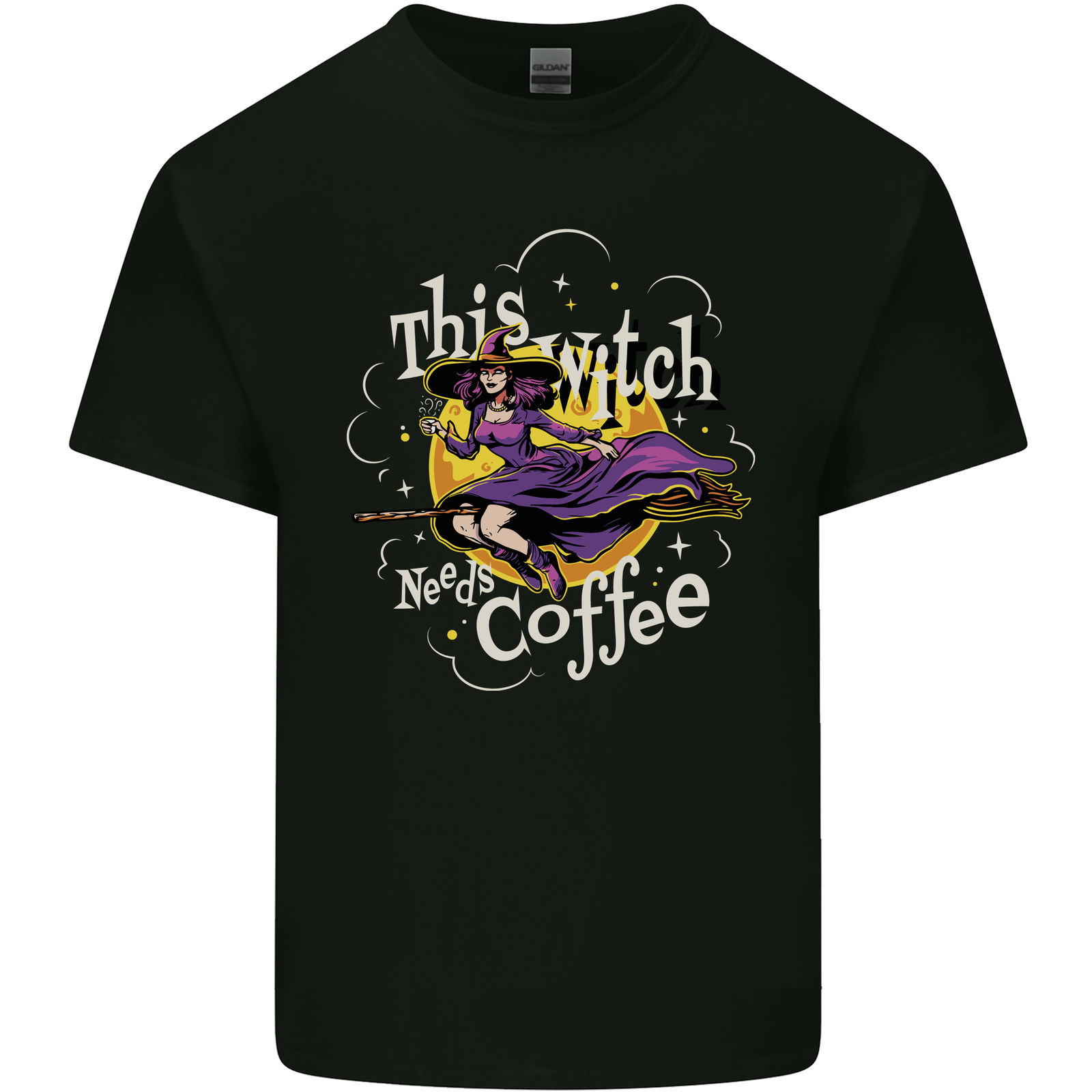 This Witch Needs Coffee Funny Halloween Mens Cotton T-Shirt Tee Top
