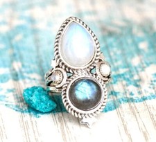 Vintage Ring/ Lab Mondstein Ring/Labradorite Ring/ in Silber Plated  Größe 59