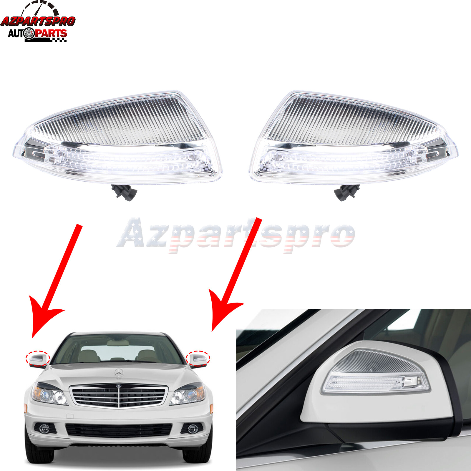 2x Left & Right Side Mirror Turn Signal Lamp For Mercedes C250 C300