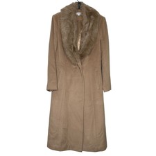 Sofia Toscana Wool Blend Shearling Lamb Collar Coat In Camel Size 12 New