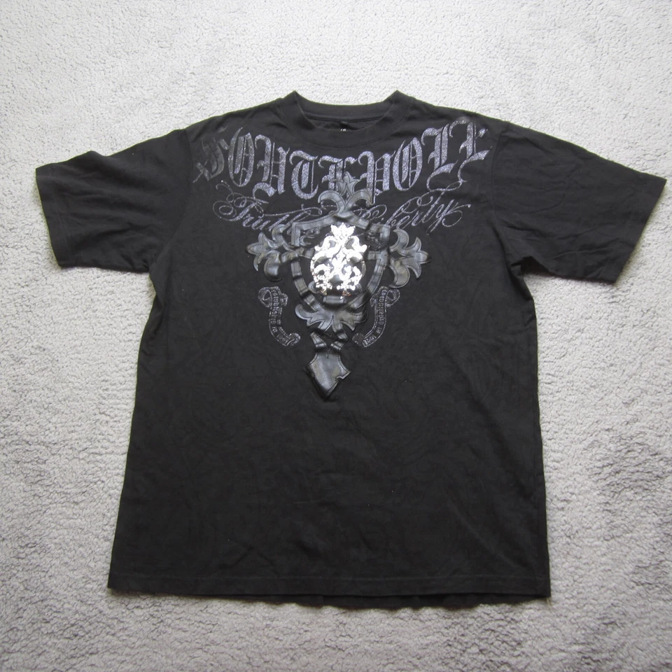 Camisa Southpole Para Hombres L Negra Suelta Grunge Spellout Ropa de Calle Años 90 Y2K Foto 2 de 4