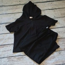 J Valdi Vintage Black Short Sleeve Hoodie Crop Pant Leisure Swim Cover Set L XL