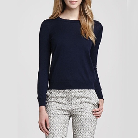 Tory Burch IBERIA LS Lightweight Sweater Medium Dark Navy NEW $398