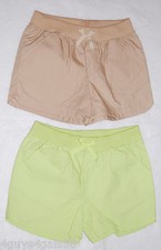 Girls Shorts TWO PAIR LOT Beige LIME GREEN XS 4-5 Ribbed Waist TWO POCKETS