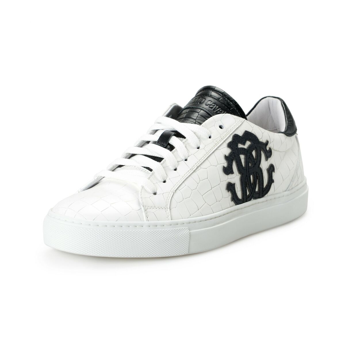 Roberto Cavalli Men's White Textured Leather Logo Print Roberto Cavalli Men's White Textured Leather Logo Print