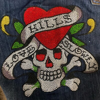 Ed Hardy Rhinestone Skull Bootcut Baggy Y2K Jeans 36X33 | eBay