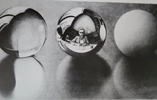 THREE SPHERES I 3D Dimensional FORM ON A FLAT SURFACE M C Escher 11x7.75" Print
