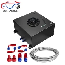 15 GALLON BLACK ALUMINUM FUEL CELL GAS TANK+CAP+LEVEL SENDER+12FT FUEL LINE KIT