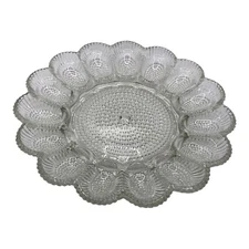 Deviled Egg Plate Indiana Glass 11" Round Clear Hobnail Design Mint Cond Vintage